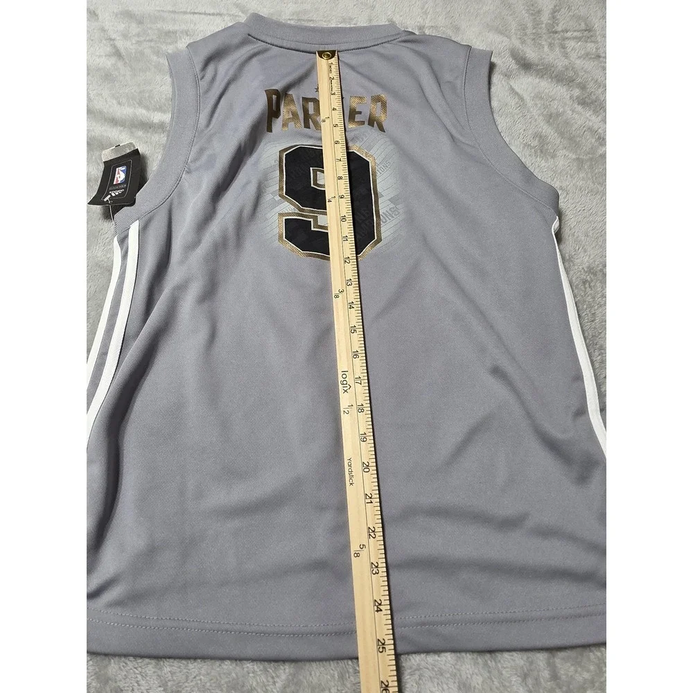 San Antonio Spurs Jersey Youth Large Gray Finals NBA Basketball Adidas‎ Parker 9